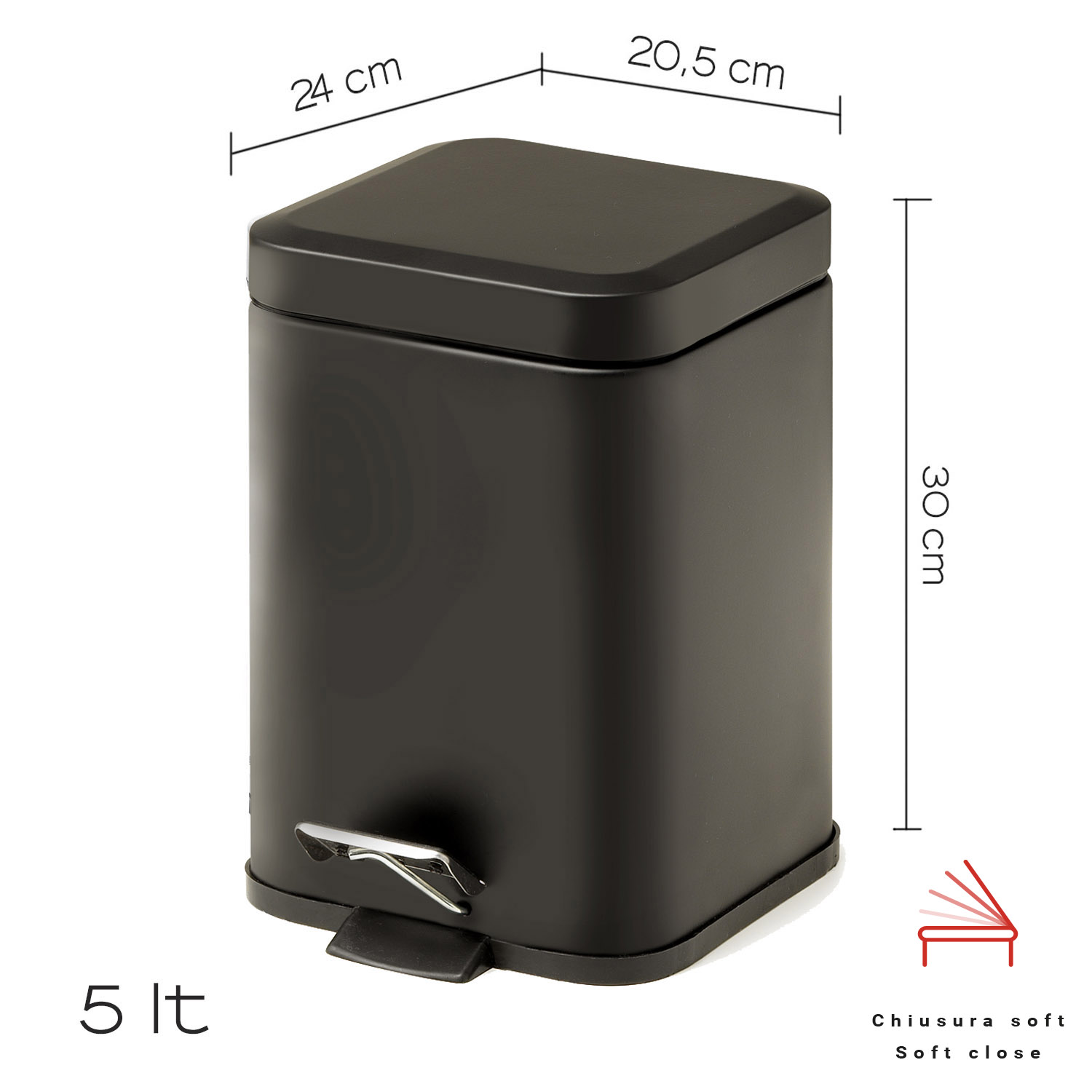 Argenta square pedal bin 5 lt chromed Gedy