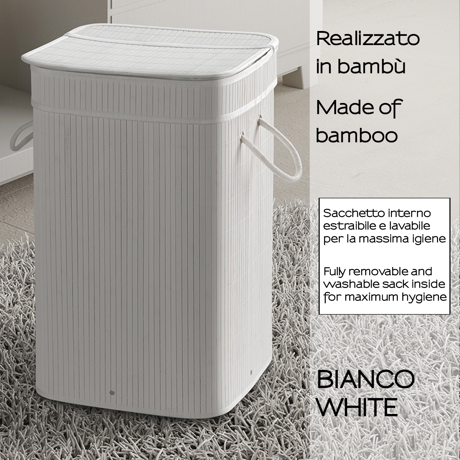 Portabiancheria NINFEA Guzzini - Bianco Latte, 63 Litri, Made In Italy Con Materiale Riciclato