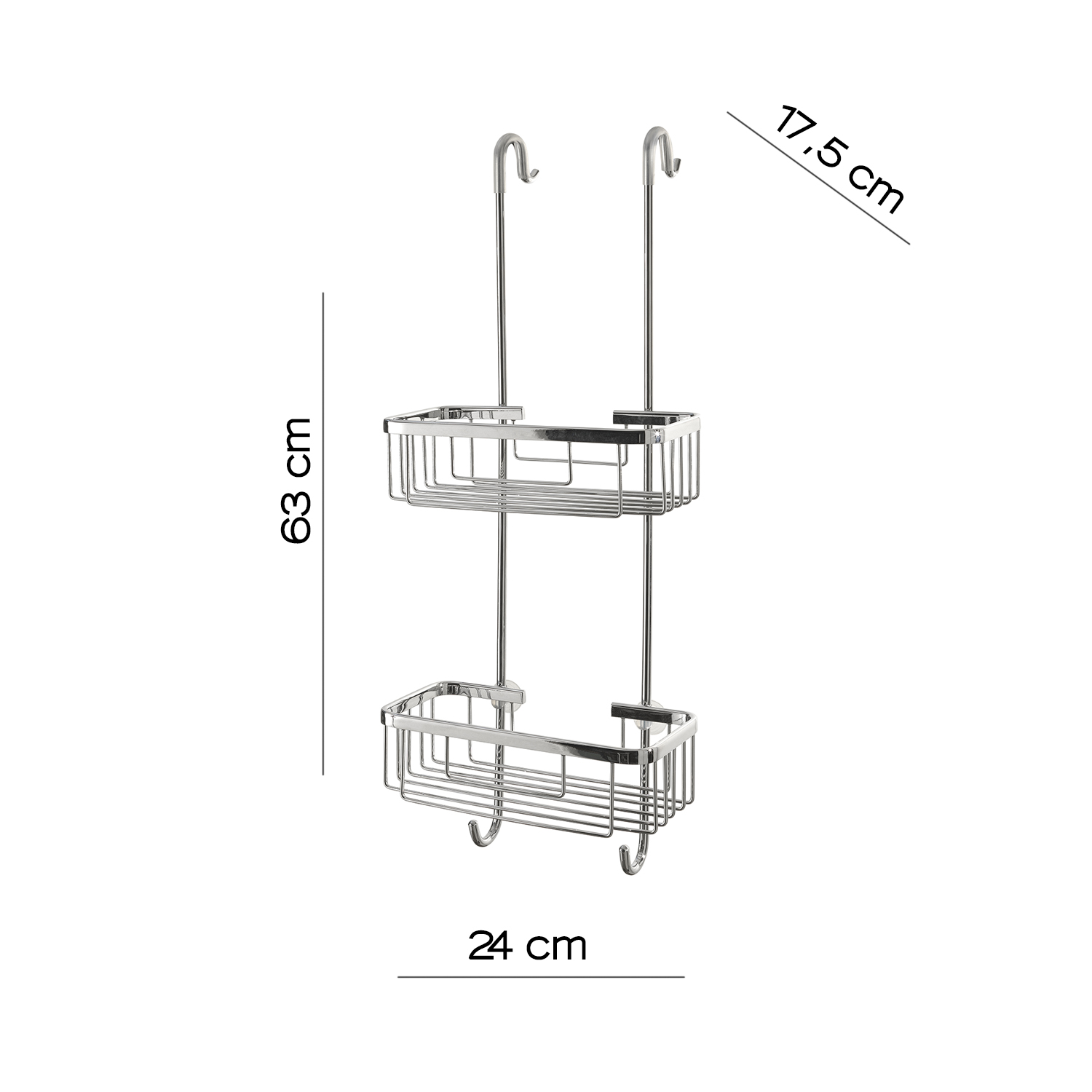 Inda AV0330CR Cestino Doccia Doppio In Ottone Cromato – Mensola Appendibile 26x26x74 Cm - 2