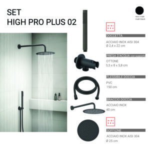 High pro plus 02 set doccia 5 pezzi, tondo nero matt