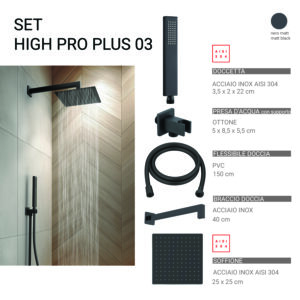 High pro plus 03 set doccia 5 pezzi, quadrato nero matt