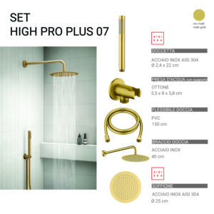 High pro plus 07 set doccia 5 pezzi, tondo oro matt