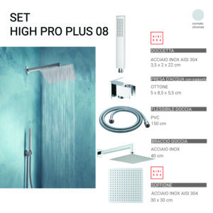 High pro plus 08 set doccia 5 pezzi, quadrato cromato
