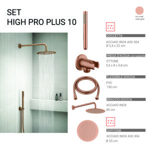High pro plus 10 set doccia 5 pezzi, tondo oro rosa