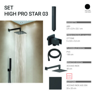 High pro star 03 set doccia 5 pezzi, quadrato nero matt