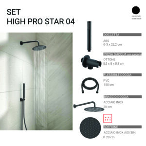 High pro star 04 set doccia 5 pezzi, tondo nero matt