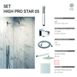 High pro star 05 set doccia 5 pezzi, quadrato cromato
