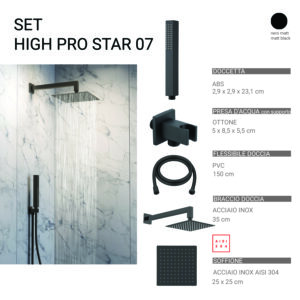 High pro star 07 set doccia 5 pezzi, quadrato nero matt