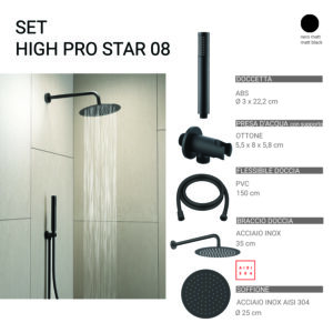 High pro star 08 set doccia 5 pezzi, tondo nero matt